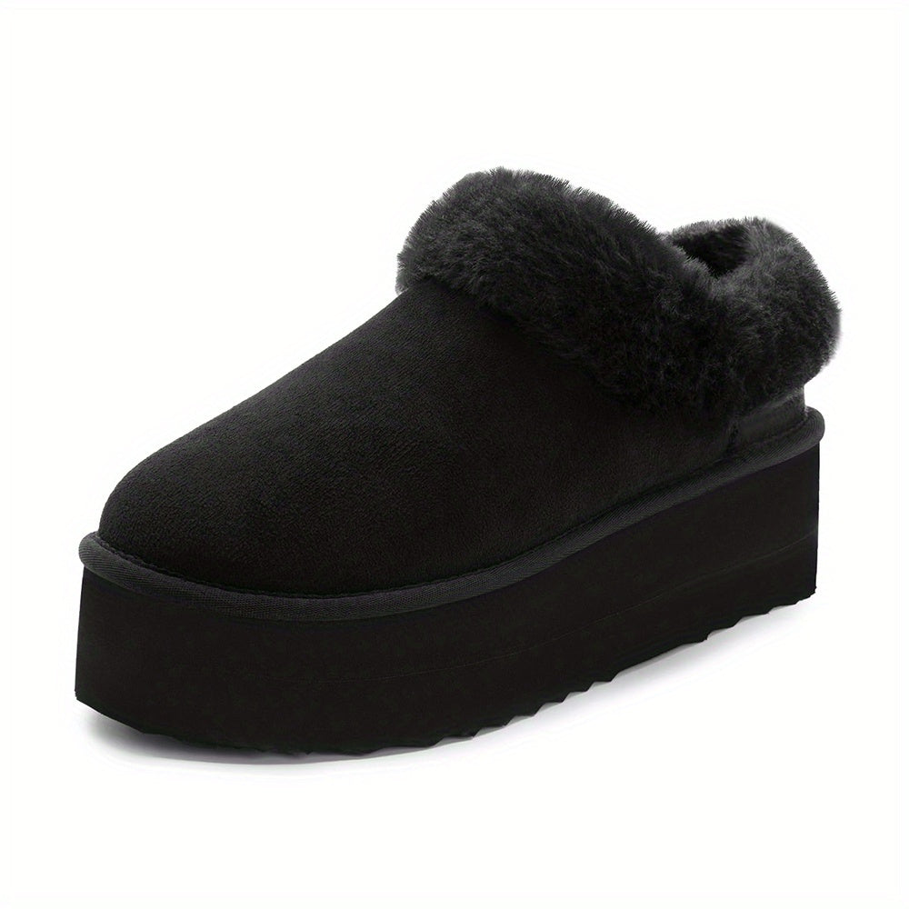 Cozy Furry Ankle Boots - Women's Slippers, Platform Mini Boots, Short Ankle Boot, Fur Fleece Lined Sneakers, Anti-Slip, Water-Resistant, Warm, and Comfortable House Slippers for Outdoor and Indoor Use