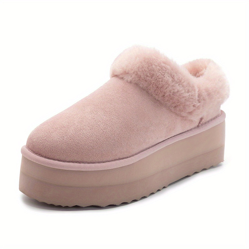 Cozy Furry Ankle Boots - Women's Slippers, Platform Mini Boots, Short Ankle Boot, Fur Fleece Lined Sneakers, Anti-Slip, Water-Resistant, Warm, and Comfortable House Slippers for Outdoor and Indoor Use