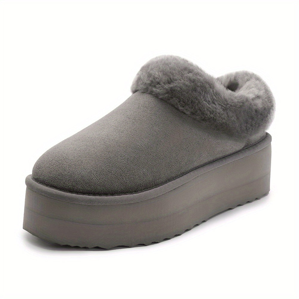 Cozy Furry Ankle Boots - Women's Slippers, Platform Mini Boots, Short Ankle Boot, Fur Fleece Lined Sneakers, Anti-Slip, Water-Resistant, Warm, and Comfortable House Slippers for Outdoor and Indoor Use