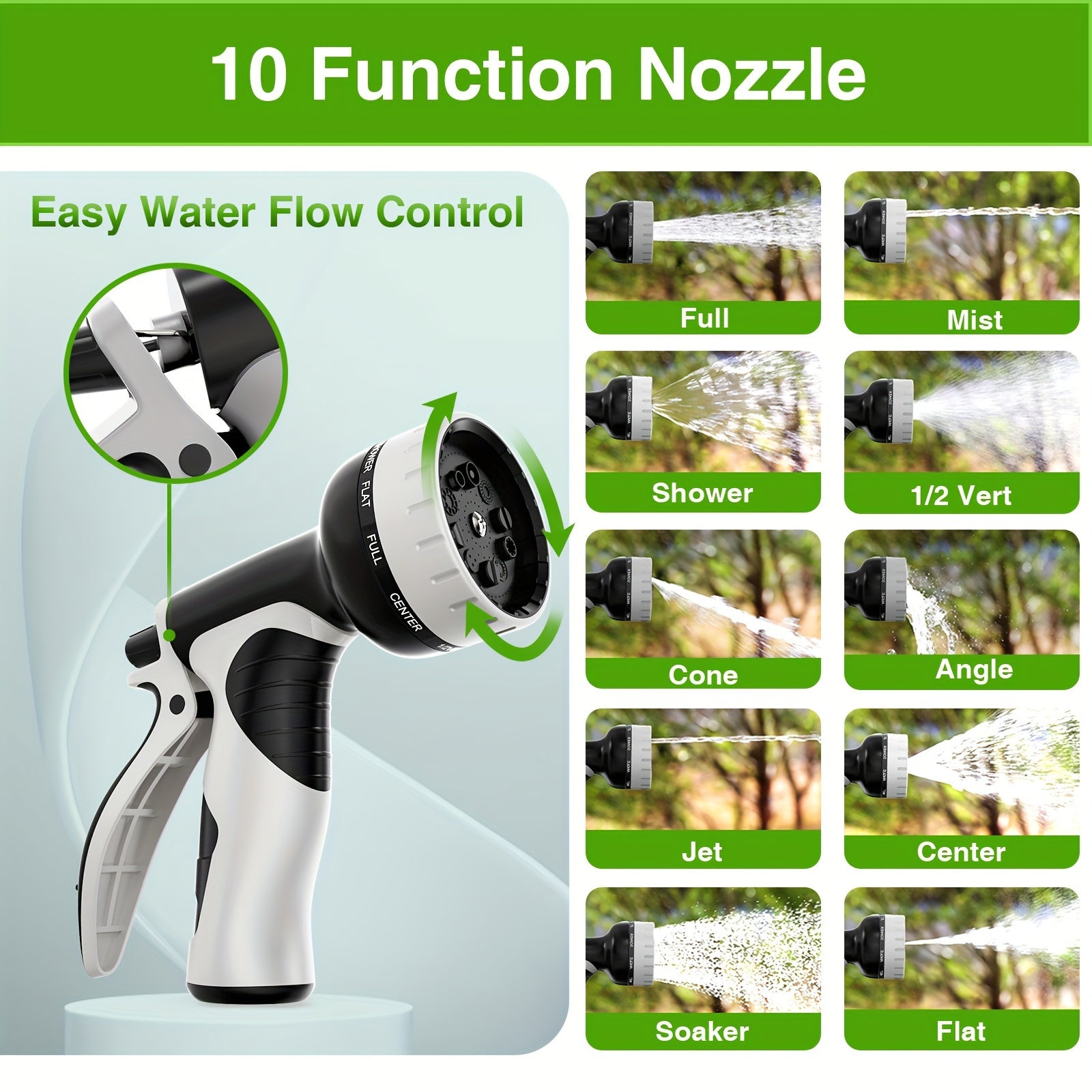 100ft Heavy-Duty Stainless Steel Garden Hose - Flexible, Puncture-Resistant & Rustproof with 10 Multi-Function Nozzles for Easy Watering | Tangle-Free Design for Easy Storage, Garden Hose Nozzle, Ultra-Flexible, Kink-Free, Ma