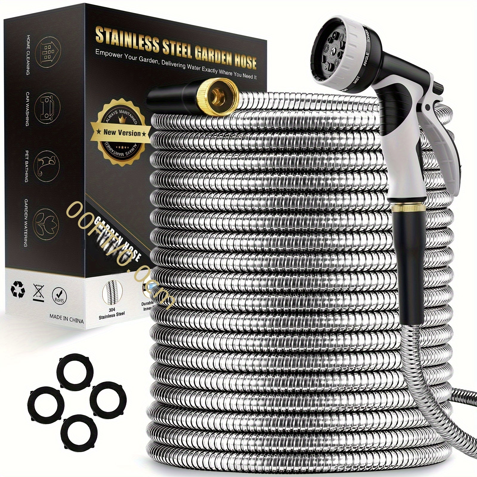 100ft Heavy-Duty Stainless Steel Garden Hose - Flexible, Puncture-Resistant & Rustproof with 10 Multi-Function Nozzles for Easy Watering | Tangle-Free Design for Easy Storage, Garden Hose Nozzle, Ultra-Flexible, Kink-Free, Ma