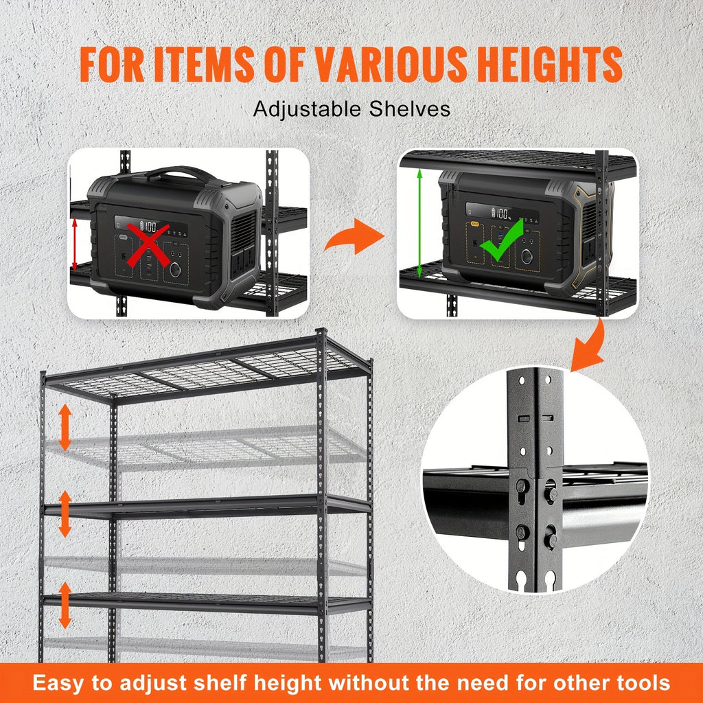 5-Tier Adjustable Storage Shelving Unit - 2000 Lbs Total Capacity, Heavy Duty Garage Shelves, Metal Organizer Wire Rack, Black, 60" L X 24" W X 78" H, Split Into Two Racks, Non-Slip Rubber Feet, Perfect For Kitchen Pantry, Ba