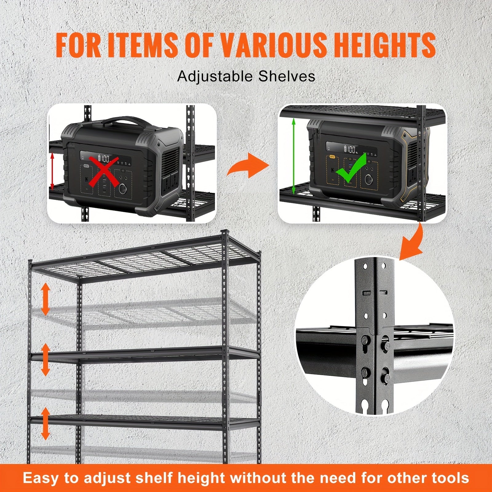 5-Tier Adjustable Storage Shelving Unit - 2000 Lbs Total Capacity, Heavy Duty Garage Shelves, Metal Organizer Wire Rack, Black, 60" L X 24" W X 78" H, Split Into Two Racks, Non-Slip Rubber Feet, Perfect For Kitchen Pantry, Ba