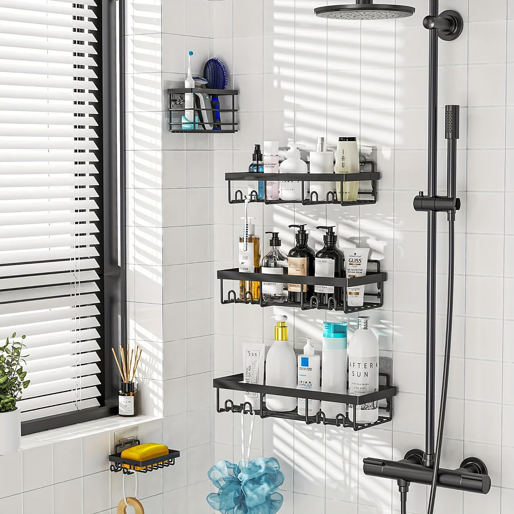 5 Pack Shower Caddy, Large Capacity Wall-Mounted Bathroom Shelf with Rustproof 304 Stainless Steel Shower Organizer Rack, No Drill Installation Suitable for Shower, Bathtub, for inside Shower Storage, Shower Caddies