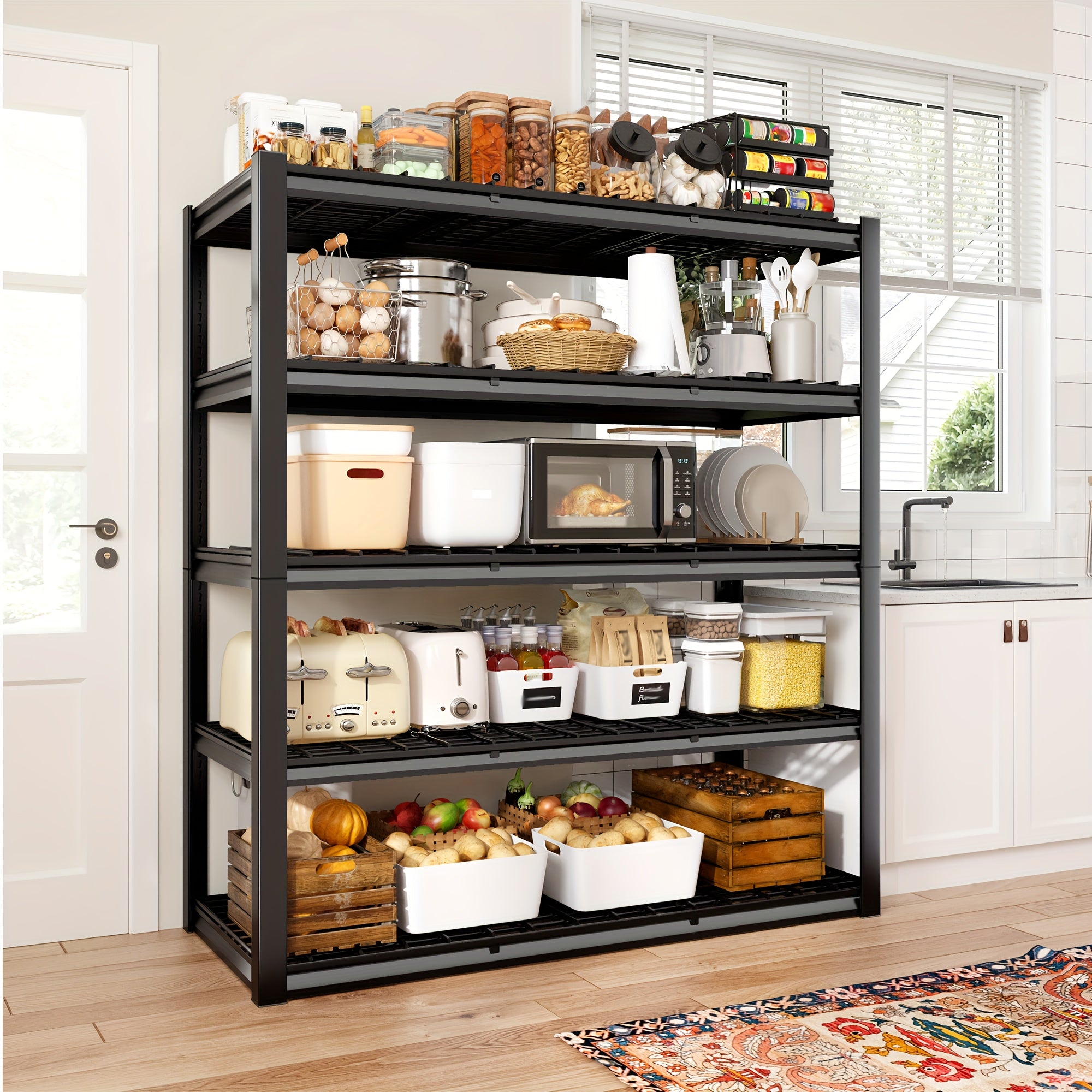 3000 Capacity Heavy-Duty 5-Tier Industrial Shelving Unit - Adjustable Carbon Garage Storage Rack, 60"W x 24"D x 72"H (Extends to 72.1"H) -Standing Shelves for Workshop,, Home & Commercial Use - 3000 lbs Weight Capacity, Utili