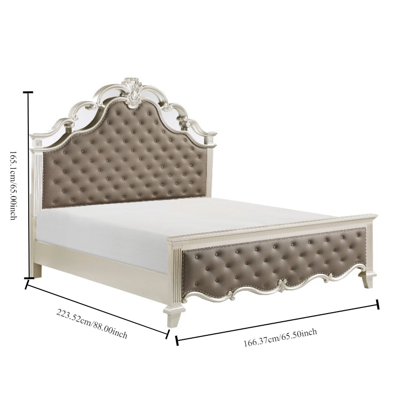 Glamorous Champagne Finish 1pc Queen Bed Button Tufted Upholstered Headboard Footboard Traditional Luxury Bedroom Furniture 1pc