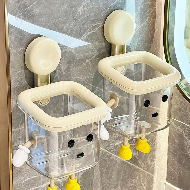 DIY Creative Cute Toothbrush Holder, Wall-Mounted No-Drill Suction Cup for Home Use, Bathroom Toothpaste Toothbrush Electric Toothbrush Cosmetic Organizer, Razor Makeup Brush Hanging Storage, High-End Multifunctional Transpar