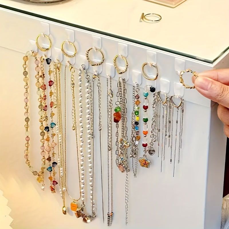 1pc/9pcs Mini Self Adhesive Wall Hook, Wall Mounted Sticky Hook, Jewelry Hanging Storage Hook, Jewelry Necklaces Bracelets Pendants Display Hanger, Easy Install, Wall Mount for Hanging, for Kitchen, Bathroom, Bedroom, Office