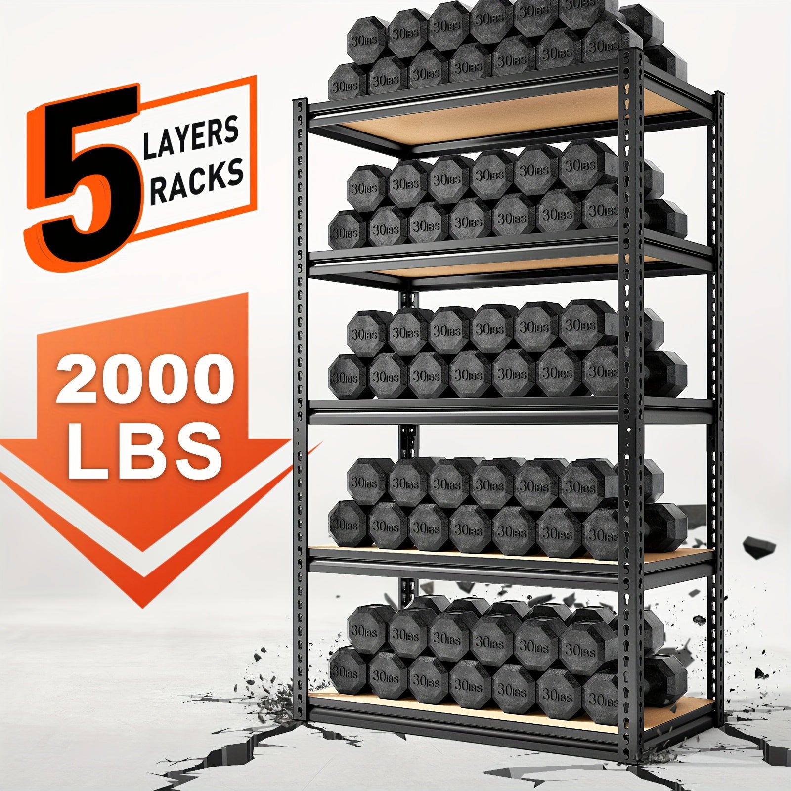 35.5"W X72"H X 15.8"D 5 Tier Metal Shelves for Garage Shelves, 2000LBS Garage Shelving 72''H Storage Shelves Heavy Duty Shelving, Adjustable Shelving Unit for Basement Pantry Utility Rack Shelf, Standing Shelf