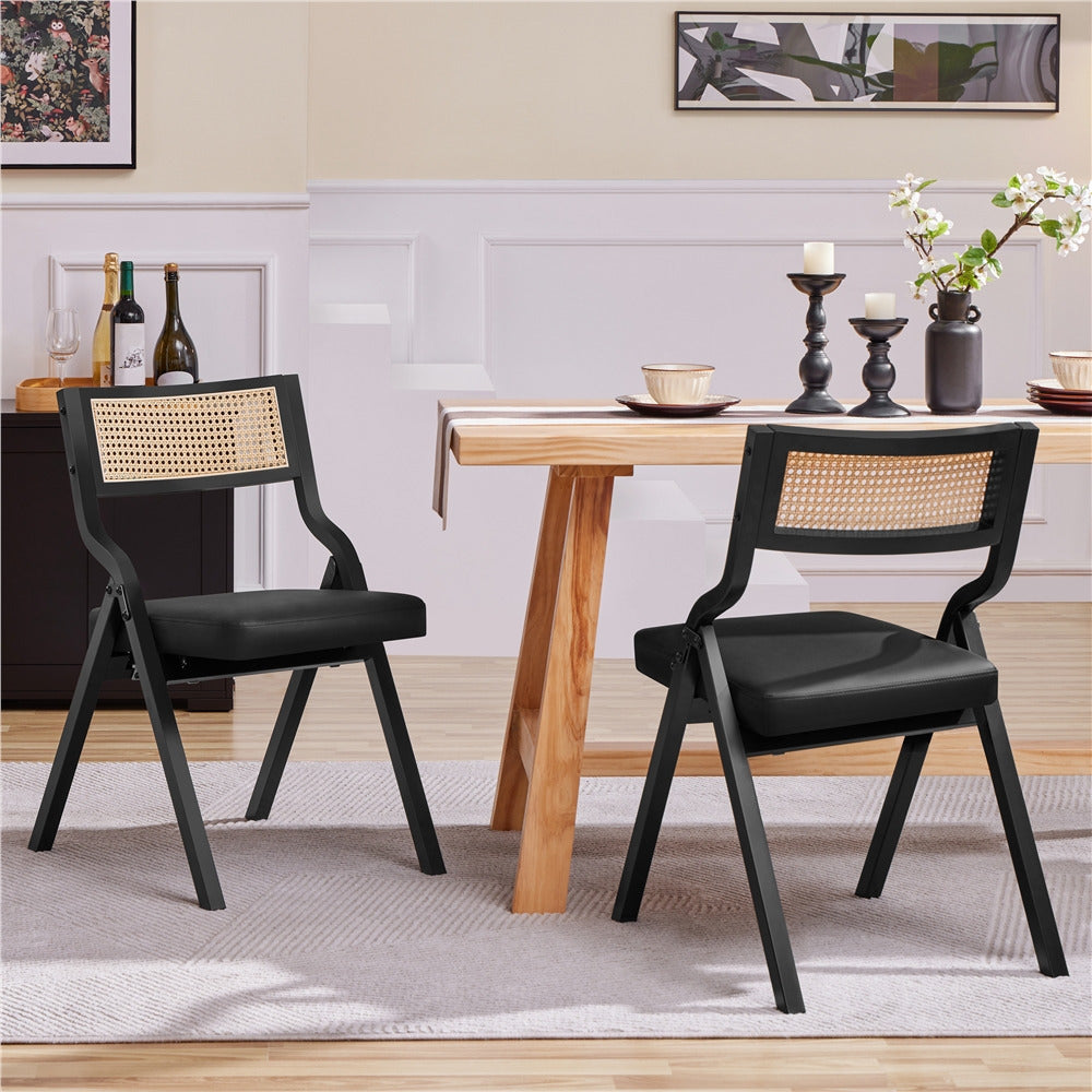 Costoffs Set of 2 Upholstered Faux Leather Folding Dining Chairs Modern Accent Chairs, Black