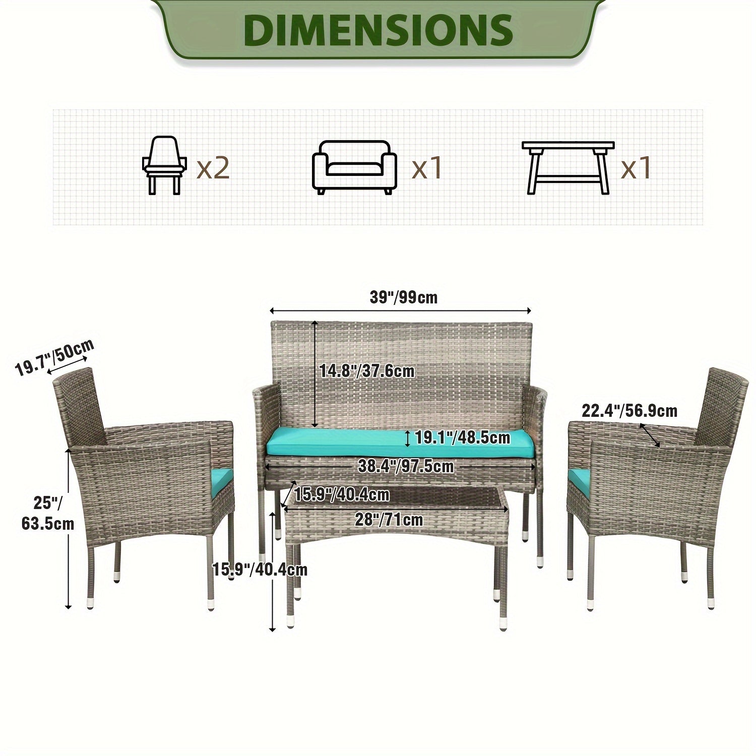 4 Pieces Patio Furniture Set - Wicker Rattan Sofa with Soft Cushion and Glass Table - Outdoor Furniture for Garden, Yard, Pool, or Backyard - Perfect for Relaxing and Entertaining - Ideal Gift for Housewarming