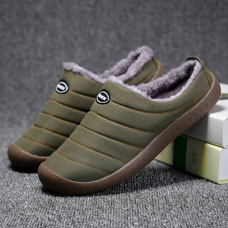 Cozy Fleece-Lined Slippers for Fall & Winter - Soft, Warm Fabric House Shoes with Non-Slip Rubber Sole, Striped Design, Perfect for Indoor & Outdoor Activities, House Slippers
