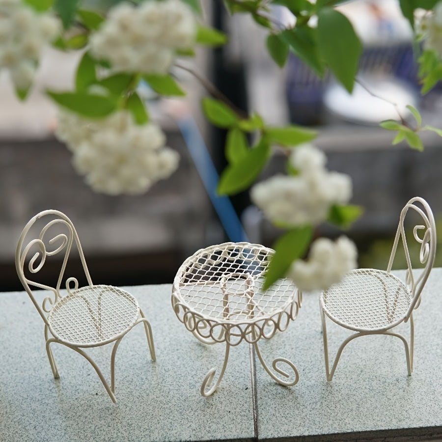 Charming Mini Iron Garden Set - Rustic Table & Chair with Succulent Planter, Perfect for Outdoor Decor and Thanksgiving Outdoor Patio Furniture Outdoor Garden Decor