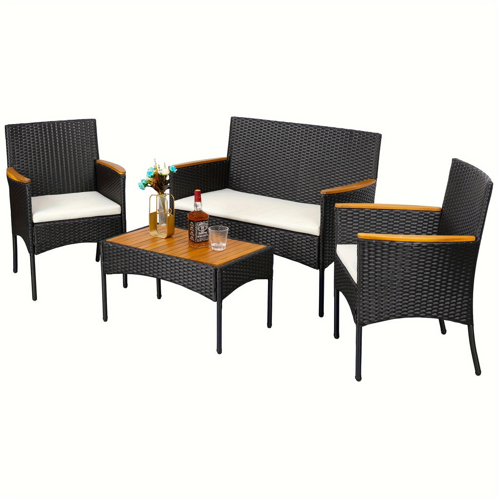 Celebalcony 4pcs Patio Furniture Set, Outdoor Wicker Patio Conversation Furniture Set with Cushion