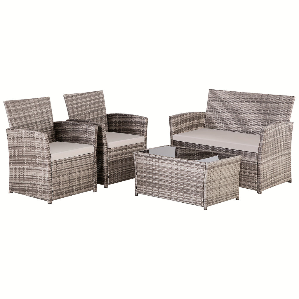 4pcs Patio Furniture Set, Outdoor Wicker Conversation Sets, Rattan Sectional Sofa W/Coffee Table, Seat Cushions For Backyard Porch Garden Poolside