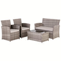 4pcs Patio Furniture Set, Outdoor Wicker Conversation Sets, Rattan Sectional Sofa W/Coffee Table, Seat Cushions For Backyard Porch Garden Poolside