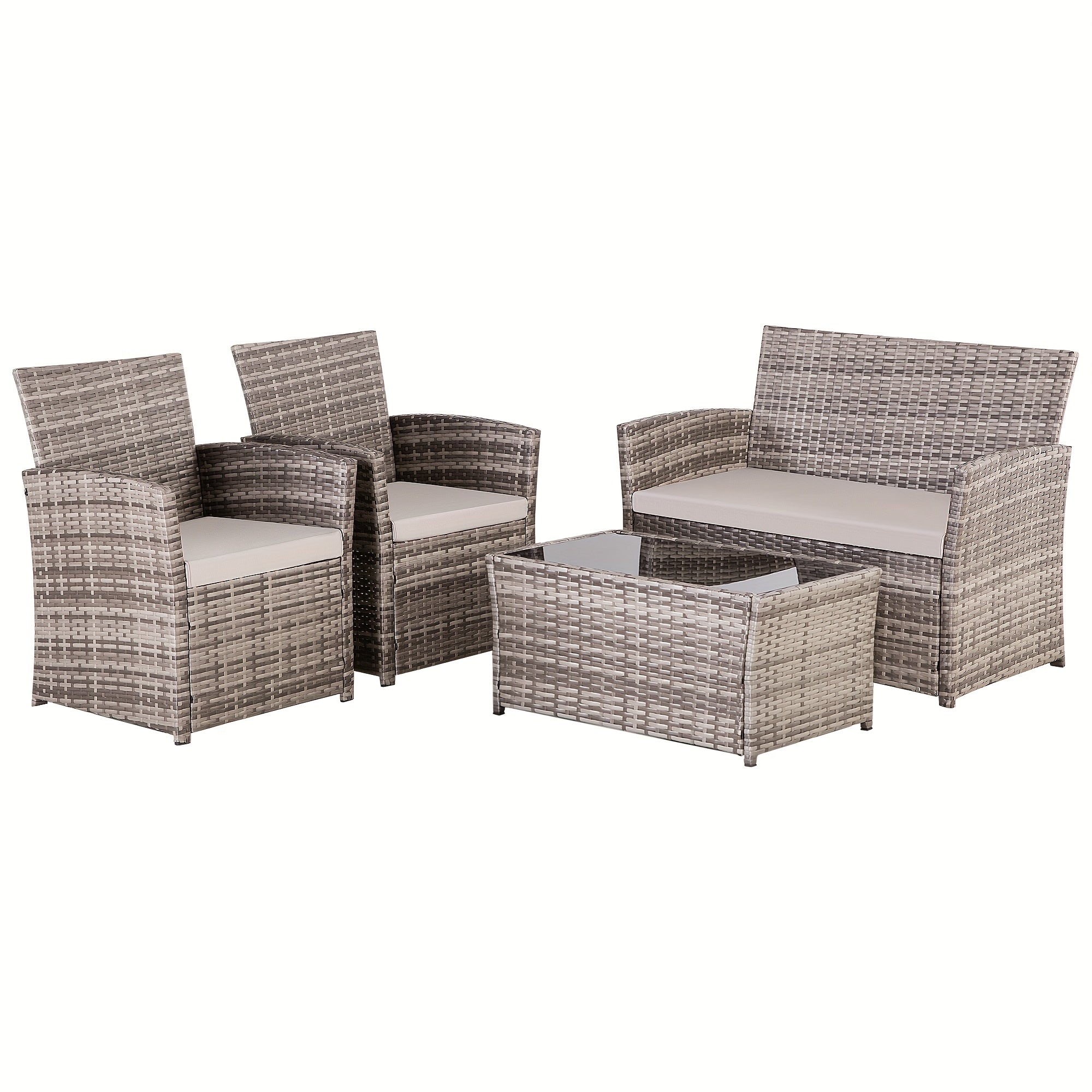 4pcs Patio Furniture Set, Outdoor Wicker Conversation Sets, Rattan Sectional Sofa W/Coffee Table, Seat Cushions For Backyard Porch Garden Poolside
