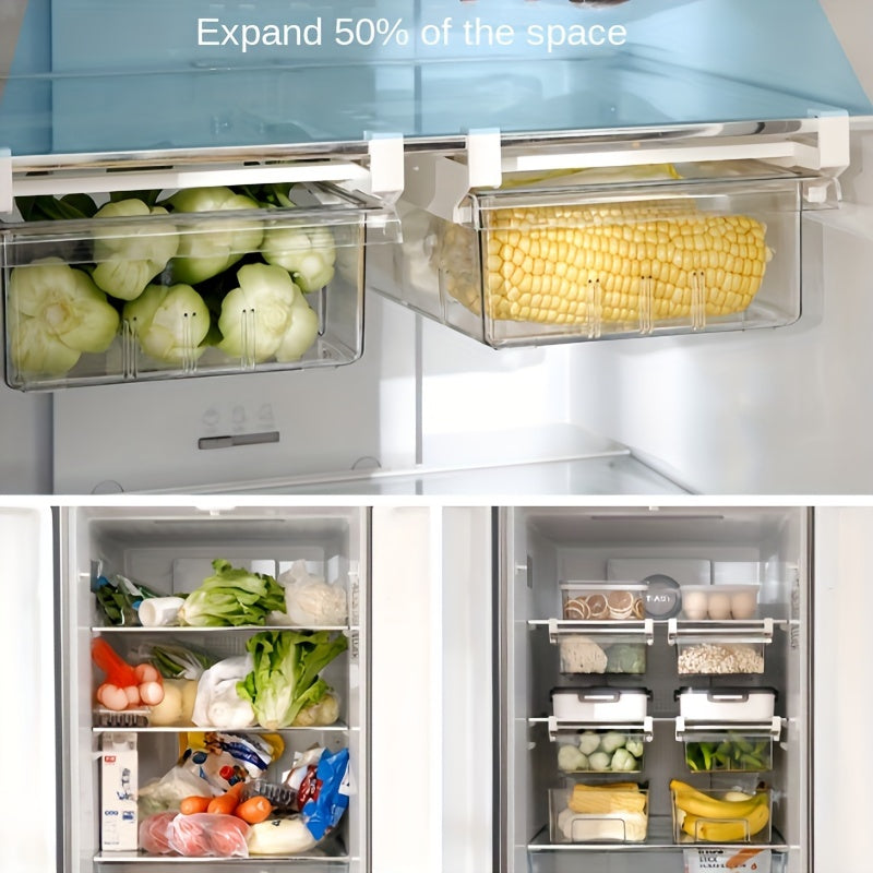 1pc Refrigerator Hanging Storage Drawer - Transparent, Food-Safe Plastic Organizer for Fruits & Vegetables, Kitchen Accessory