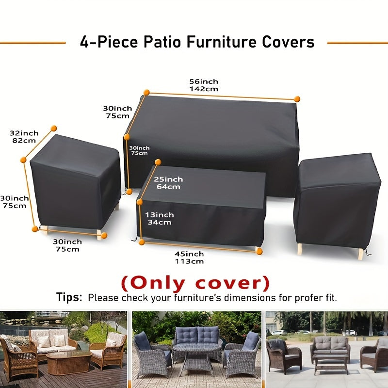 4pc Heavy Duty Waterproof Patio Furniture Covers Set, 210D Oxford Cloth Outdoor Furniture Protector for All-Weather Protection - Black-Ideal for Halloween, Christmas & Thanksgiving Gifts