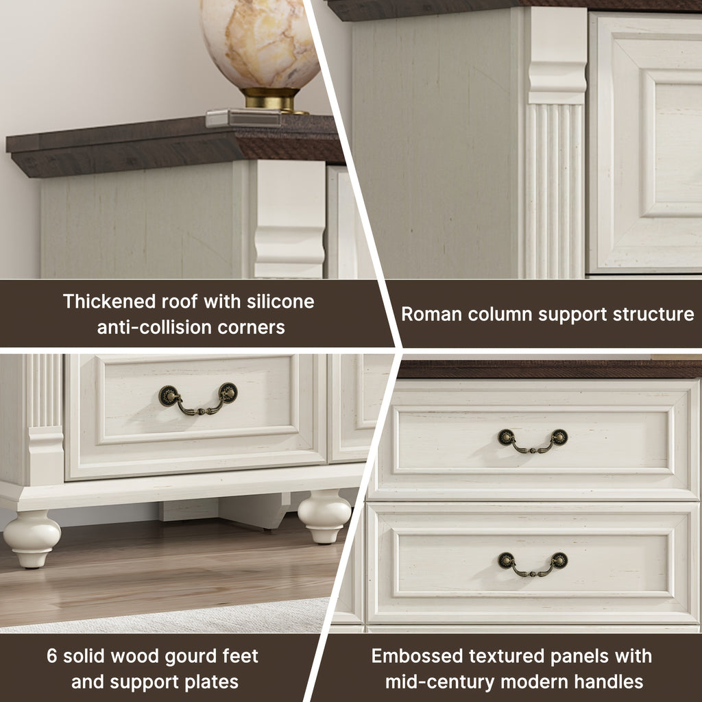 Farmhouse 63in Wide 9 Drawers Dresser with 6 Gourd Feet And Roman Column Decor, Bedroom Furniture, Storage Solution, Classic Design, Elegant Furniture, Mdf Material, Durable Wood, Wide Storage, Spacious Dresser