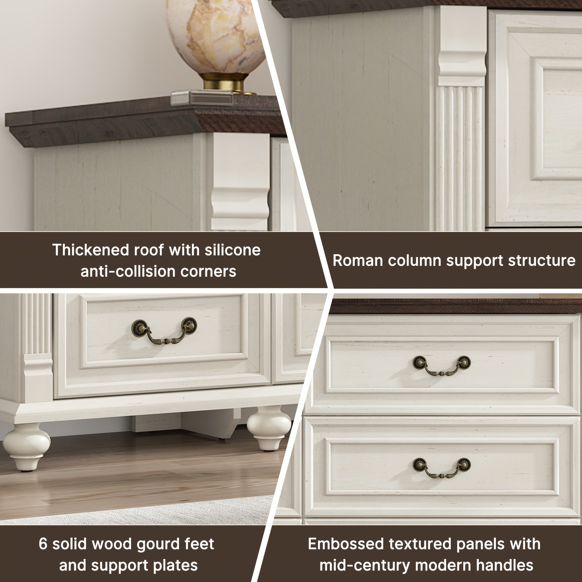 Farmhouse 63in Wide 9 Drawers Dresser with 6 Gourd Feet And Roman Column Decor, Bedroom Furniture, Storage Solution, Classic Design, Elegant Furniture, Mdf Material, Durable Wood, Wide Storage, Spacious Dresser