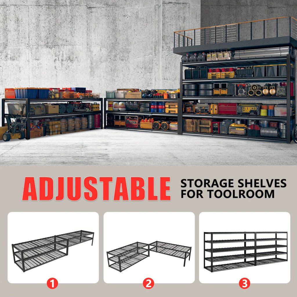 3000 Capacity Heavy-Duty 5-Tier Industrial Shelving Unit - Adjustable Carbon Garage Storage Rack, 60"W x 24"D x 72"H (Extends to 72.1"H) -Standing Shelves for Workshop,, Home & Commercial Use - 3000 lbs Weight Capacity, Utili
