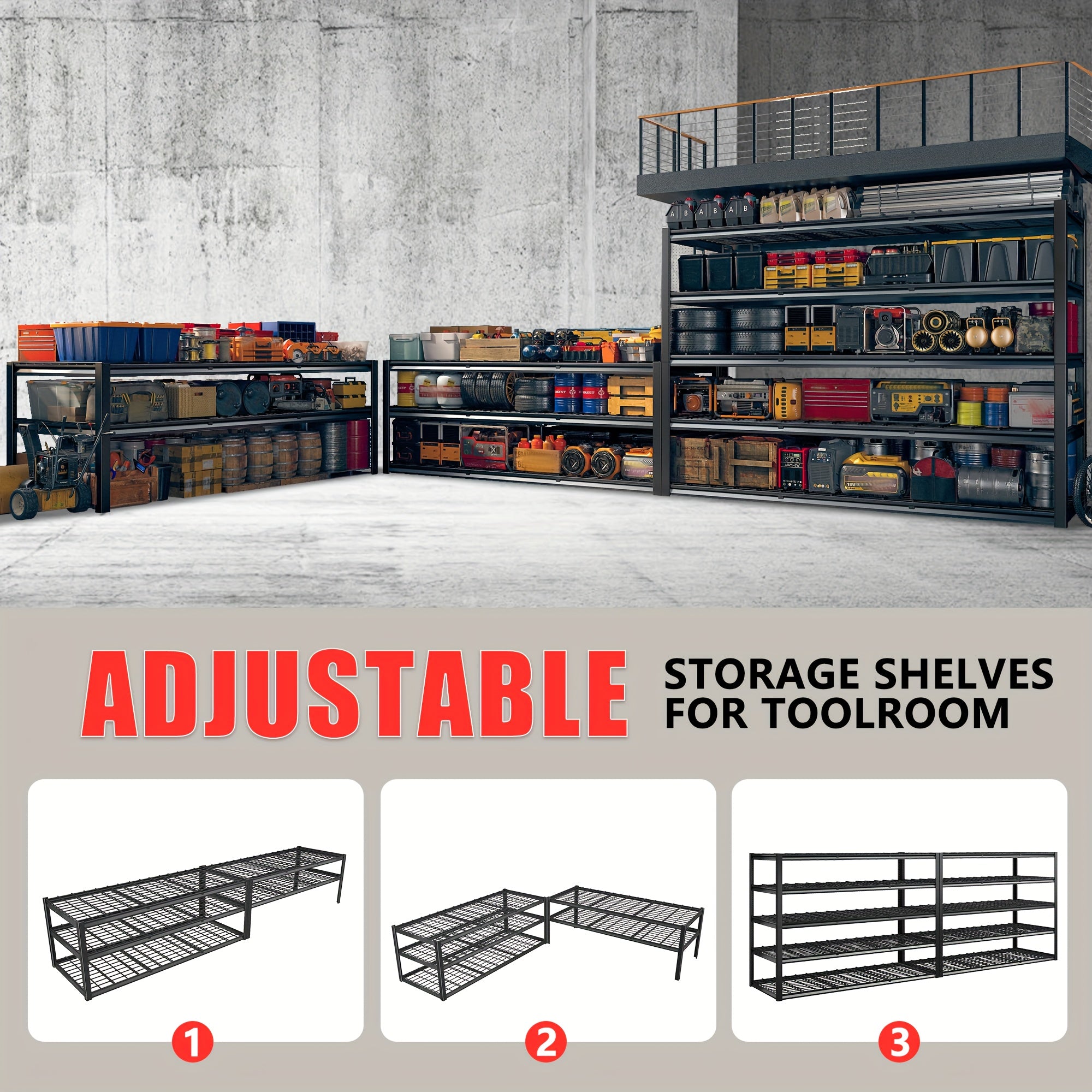 3000 Capacity Heavy-Duty 5-Tier Industrial Shelving Unit - Adjustable Carbon Garage Storage Rack, 60"W x 24"D x 72"H (Extends to 72.1"H) -Standing Shelves for Workshop,, Home & Commercial Use - 3000 lbs Weight Capacity, Utili
