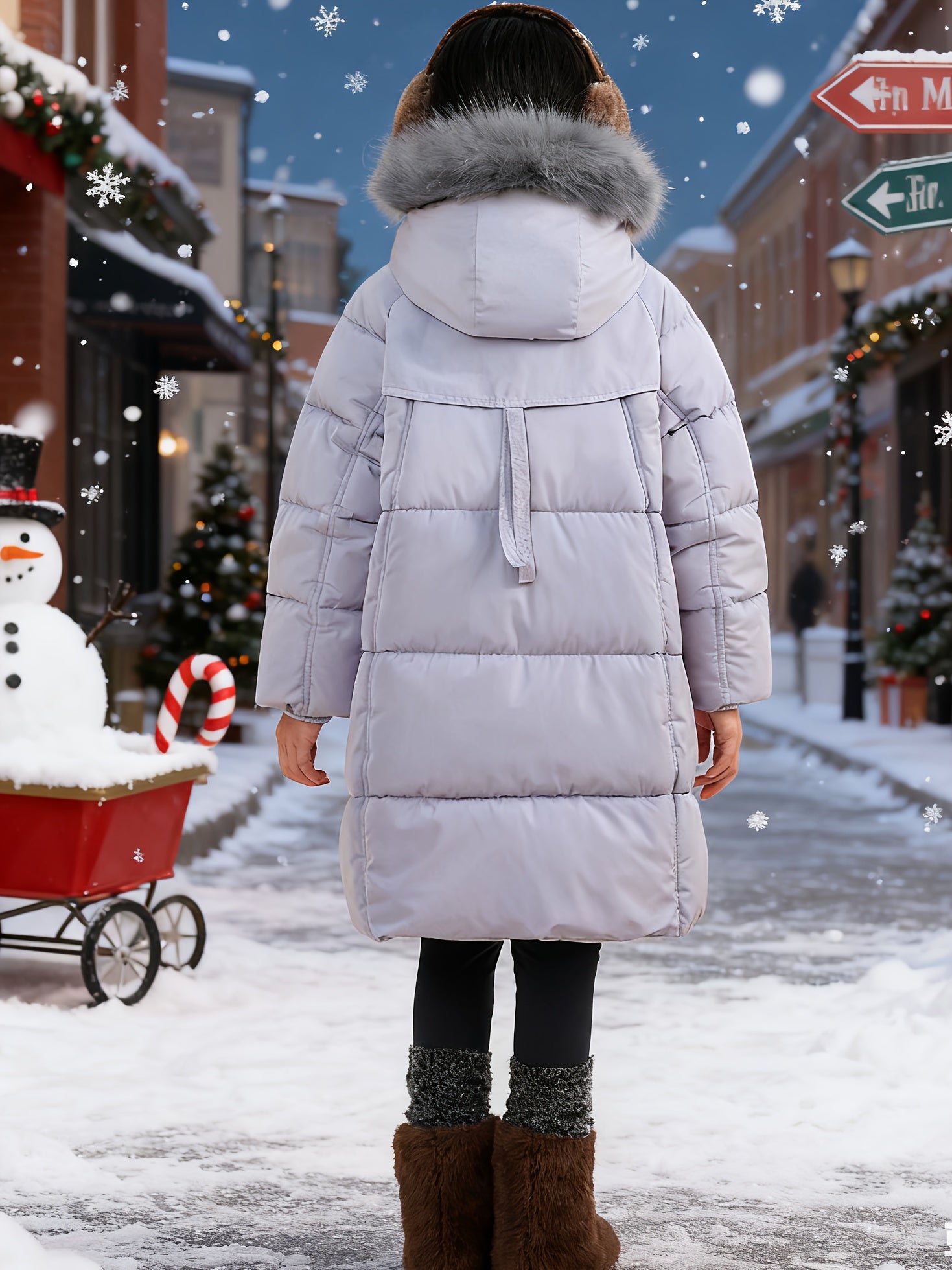 Girls' Jacket Mid-Length 2025 New Winter Thickened Clothing For Girls With Large Fur Collar Trendy Coat Girls Winter Coat Christmas Warm Coat