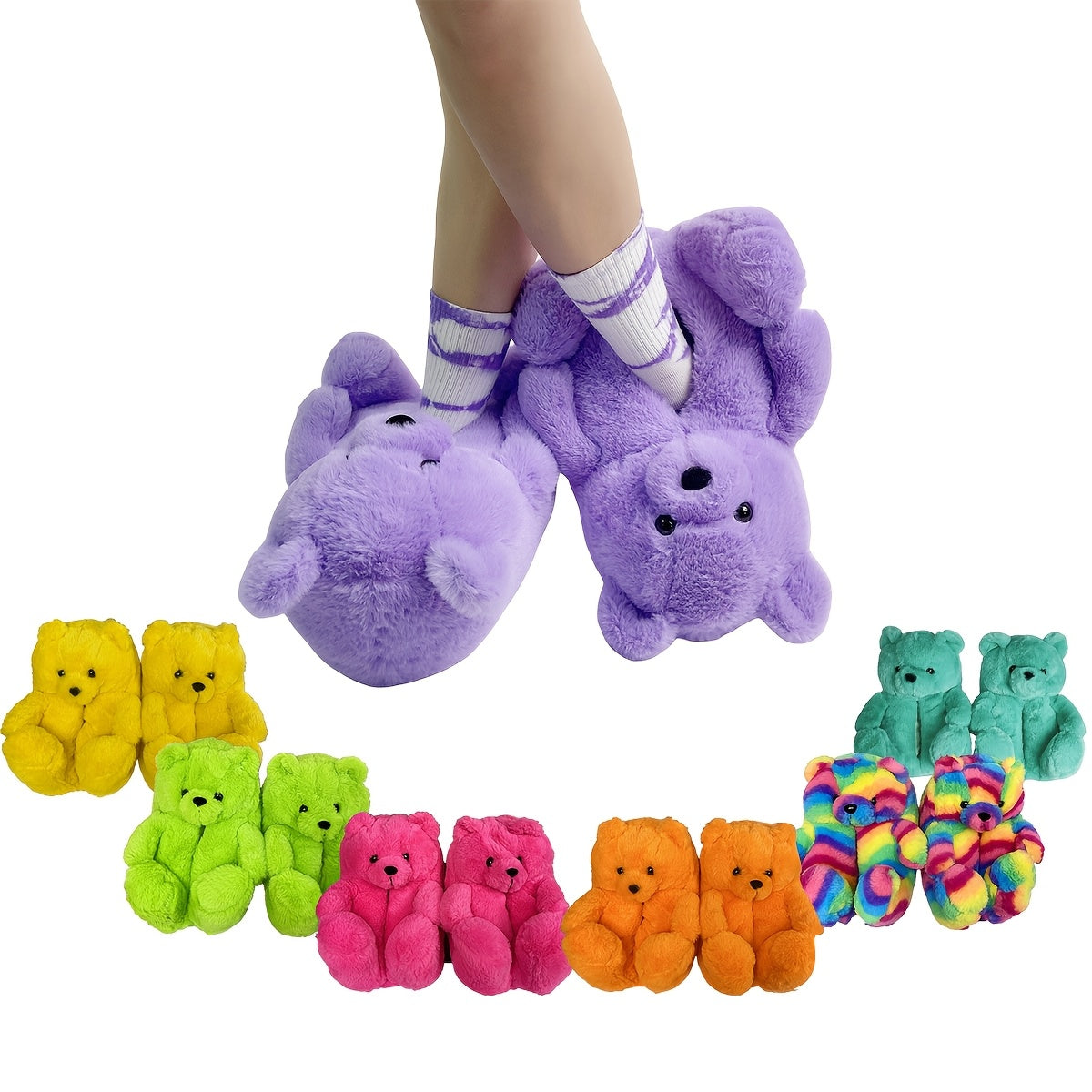Cozy Women's Plush Slippers with Waterproof Soles - Cute Bear Design, Soft Microfiber, Indoor/Outdoor Comfort Footwear, Available in Multiple Colors, House Slippers