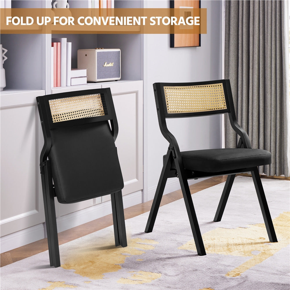 Costoffs Set of 2 Upholstered Faux Leather Folding Dining Chairs Modern Accent Chairs, Black