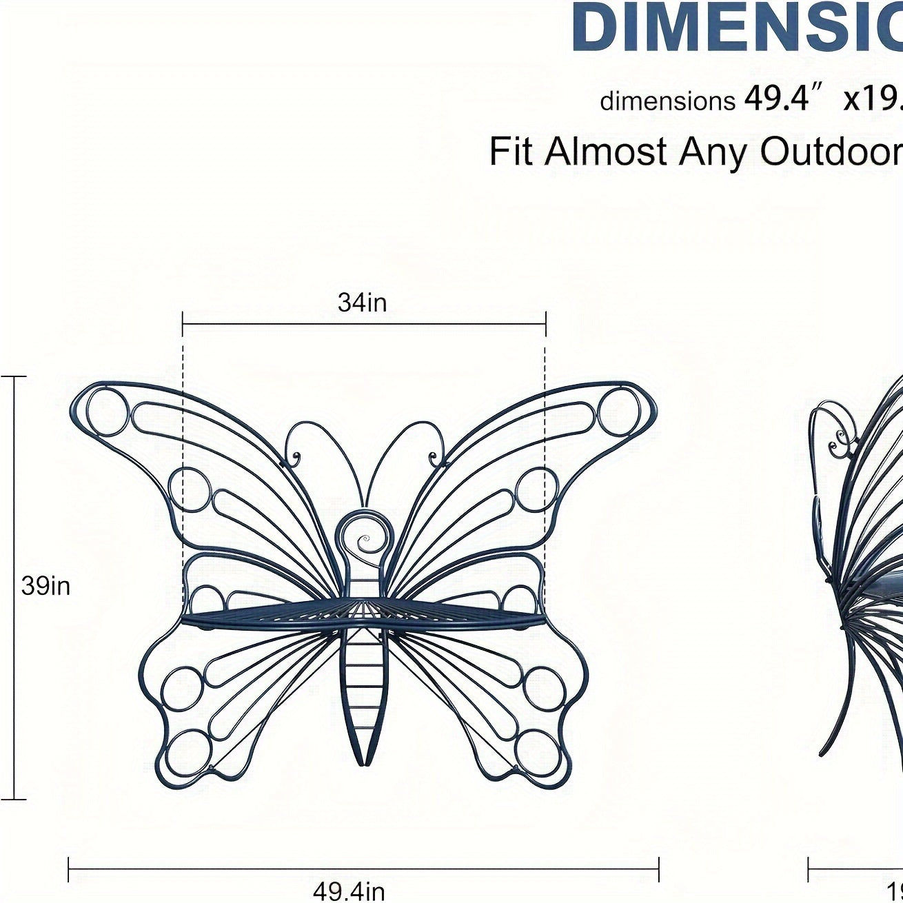 50 Inches Outdoor Bench, Garden Bench with Sturdy Iron Metal Frame, Pretty Butterfly Bench Front Porch Bench for Porch, Lawn, Garden, Yard, Outdoor Bench with Storage, Bench for Garden, Outdoor Furniture, Garden Bench Outdoor