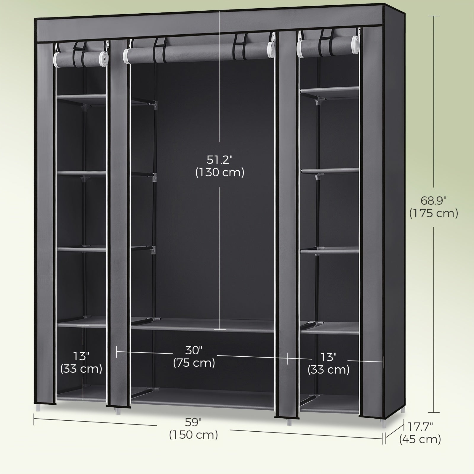 1pc SONGMICS Portable Wardrobe Closet Organizer with Cover, 4 Hanging Rods and Shelves, 4 Side Pockets, Metal Material, Lacquered Finish, Large Capacity for Bedroom, Living Room, Clothes Organizer Storage, SONGMICS