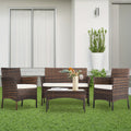 4pcs Patio Furniture Set, Outdoor Wicker Set with Coffee Table, Contemporary Rattan Conversation Patio Chairs with Sofa, Ideal for Garden, Terrace, Porch, Balconies, and Lawns, Brown