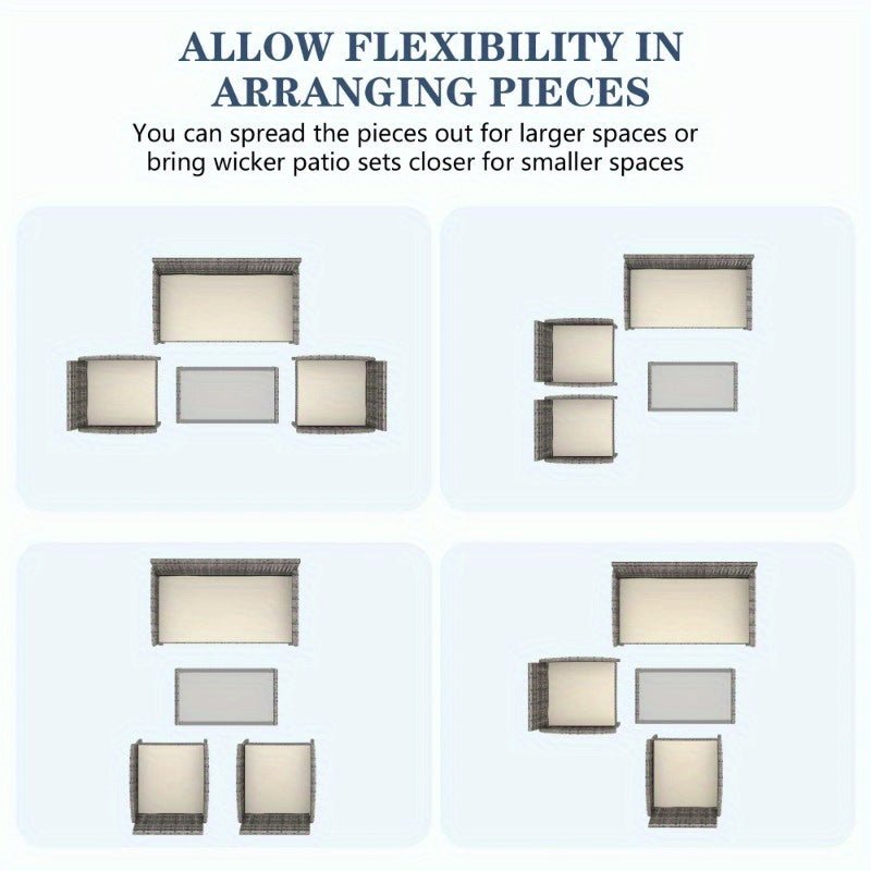 4pcs Patio Conversation Set, Outdoor Wicker Rattan Patio Furniture Set with Cushion and Table for Lawn Backyard, Garden, Balcony, Porch and Poolside