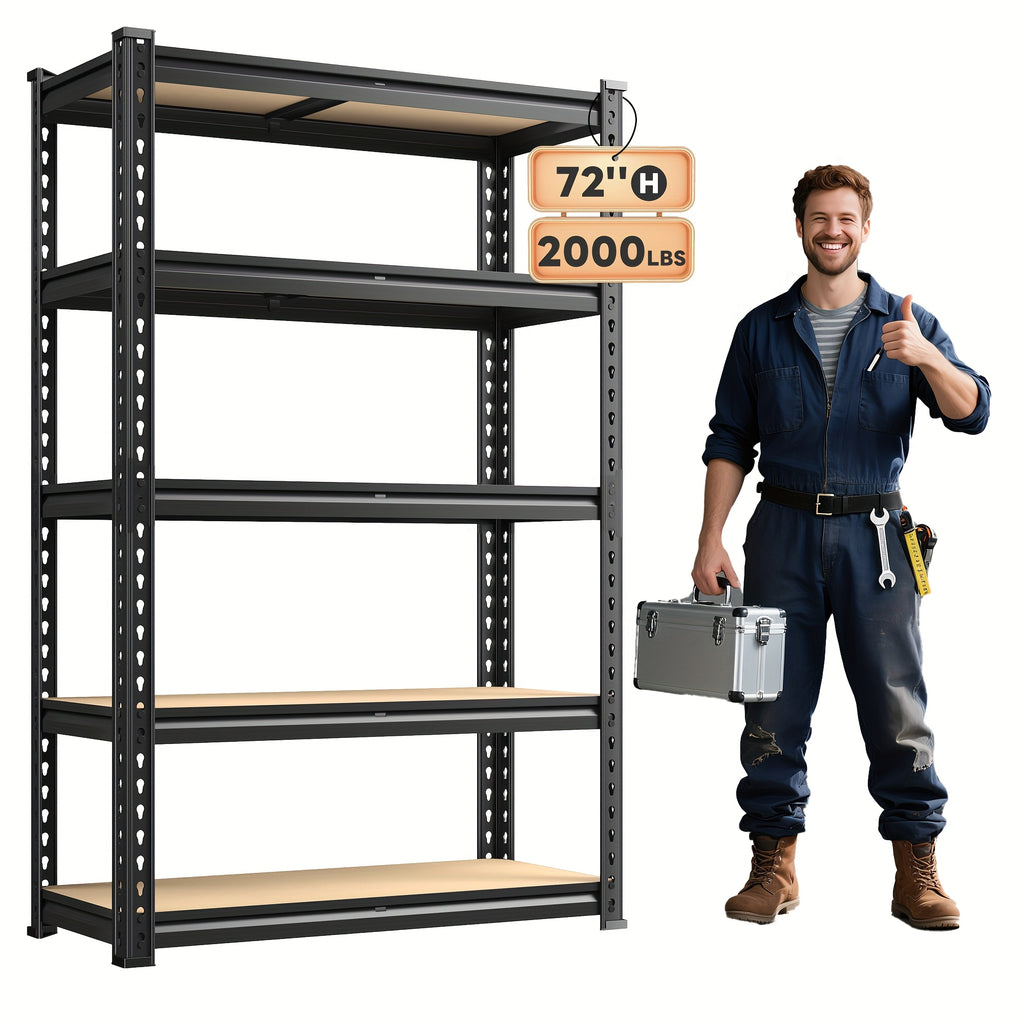 3000 Capacity Heavy-Duty 5-Tier Industrial Shelving Unit - Adjustable Carbon Garage Storage Rack, 60"W x 24"D x 72"H (Extends to 72.1"H) -Standing Shelves for Workshop,, Home & Commercial Use - 3000 lbs Weight Capacity, Utili