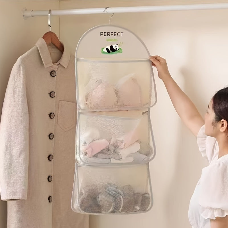 1pc Nylon Multi-Layer Mesh Hanging Storage Bag for Bedroom - Wall Mounted Wardrobe Organizer for Socks, Underwear - Space Saving, 3.2 Cu Ft Capacity