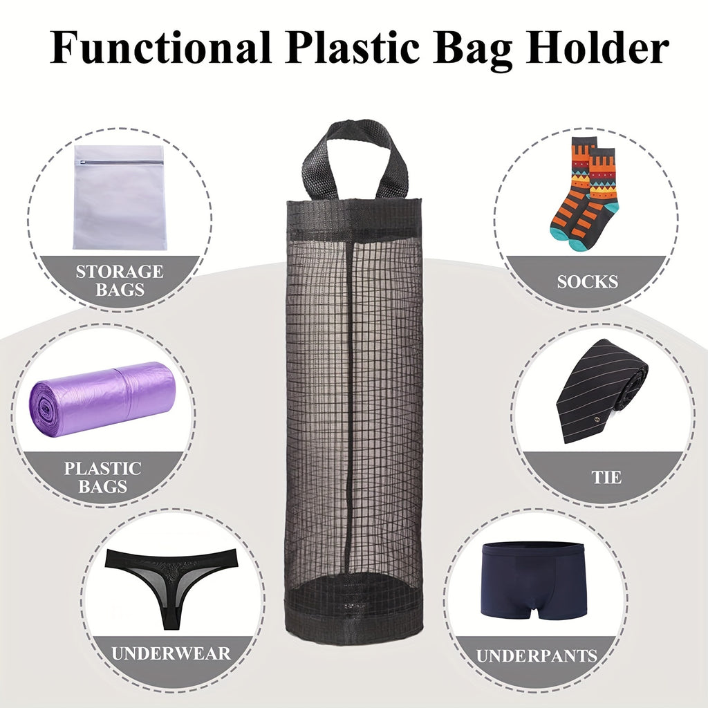 1pc Foldable Mesh Grocery Bag Holder, Breathable Plastic Bag Dispenser, Kitchen Garbage Bag Organizer with Hanging Storage