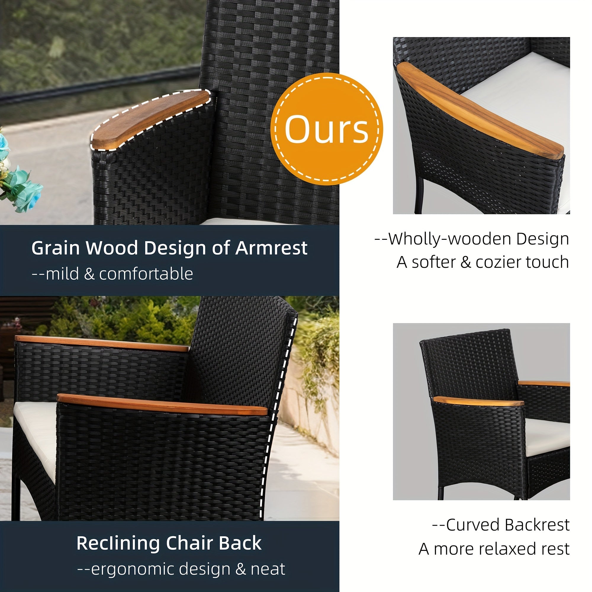 Celebalcony 4pcs Patio Furniture Set, Outdoor Wicker Patio Conversation Furniture Set with Cushion
