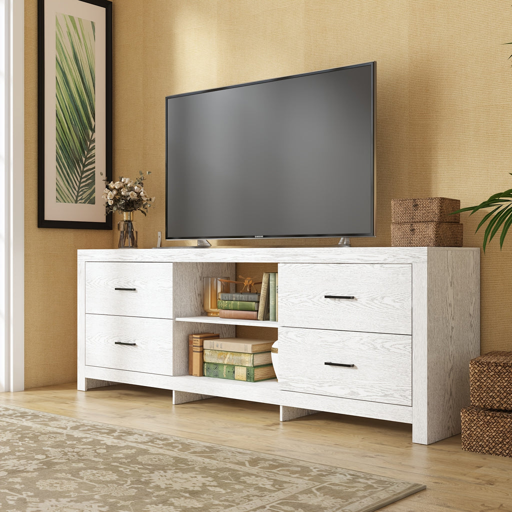 70.8" Modern White TV Stand with 4 Drawers & 2 Shelves - Engineered Wood Media Console, Stable Legs, Multi-Purpose Storage Cabinet for Living Room, Bedroom, Entryway - Easy Assembly, Ideal Gift, Tv Table for Living Room, Bedr