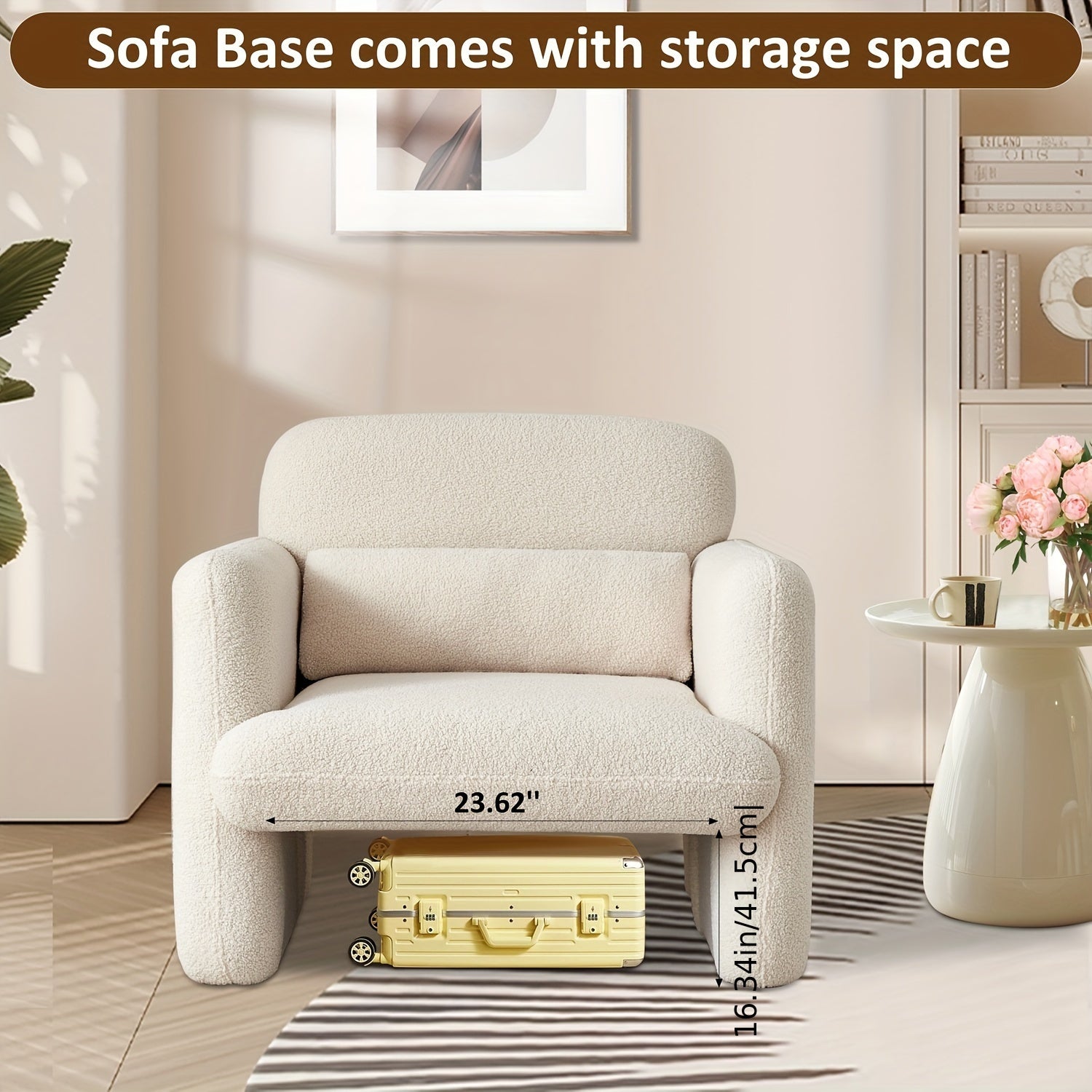 33.86" Accent Chairs Modern Sherpa Lamb Fabric Armed Chair Comfy Upholstered Armchair Leisure Single Sofa Chair with a Waist Pillow for Bedroom, Office and Living Room