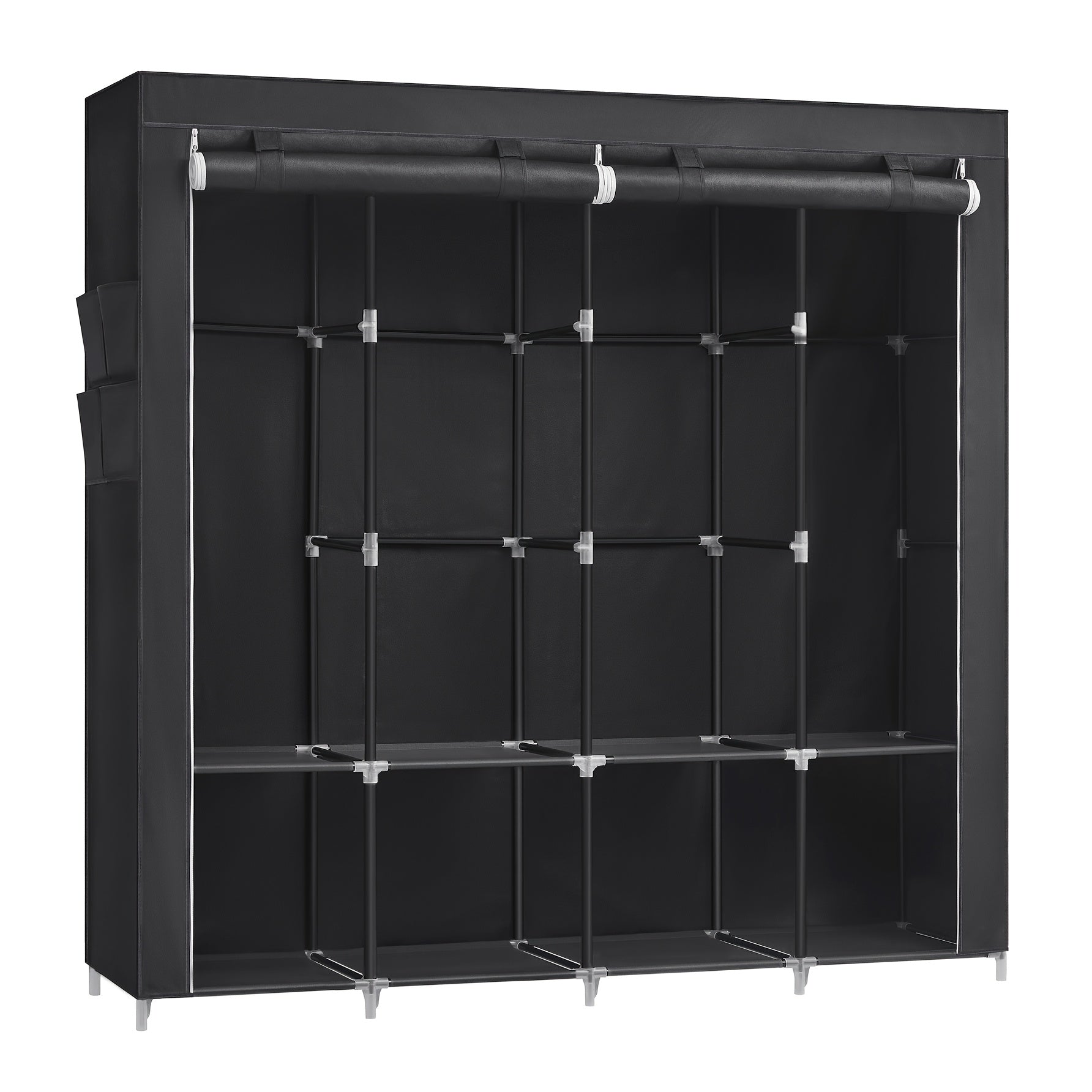 1pc SONGMICS Portable Wardrobe Closet Organizer with Cover, 4 Hanging Rods and Shelves, 4 Side Pockets, Metal Material, Lacquered Finish, Large Capacity for Bedroom, Living Room, Clothes Organizer Storage, SONGMICS
