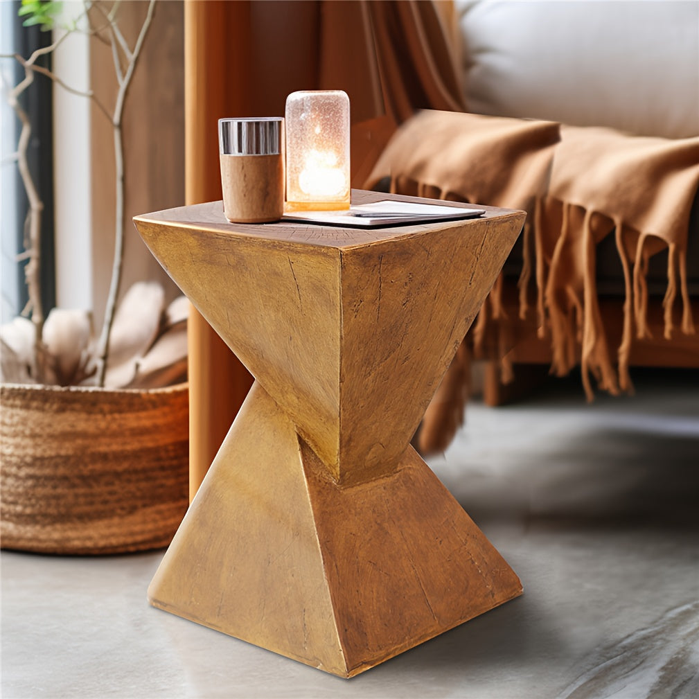 AESOME Z Shaped Side Table Lightweight Concrete Outdoor Square Top End Table Twist Stool Plant Table Garden Stool Side Table Patio Bedroom Decor Natural, Bedroom Accent, Patio Furniture, Twist Design, Vintage Style, Durable M