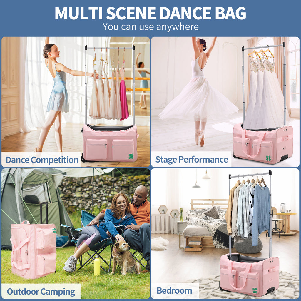 Dance Bag With Garment Rack, 27 Inch Dance Competition Bag Garment Duffel Bag For Competition Events, Travel, Recital Events, Rolling Garment Bag Travel Dance Bag for Girls Boys