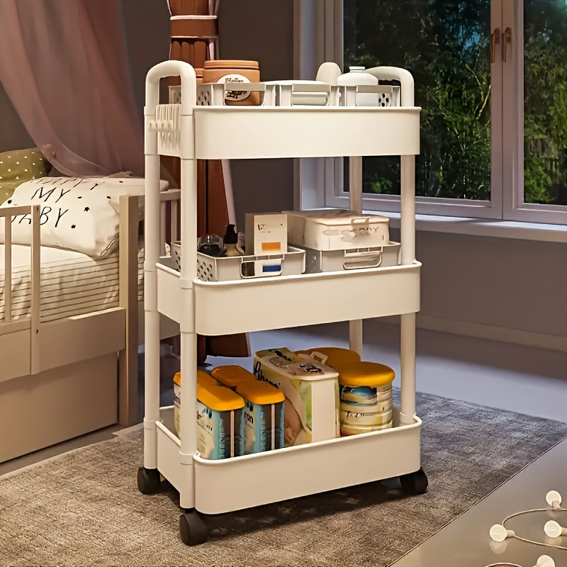 3-Tier Cart with Wheels - Versatile Storage Organizer for Kitchen, Bathroom, Bedroom | Sliding Shelves, Floor Stand, Storage Racks, Shower Caddies