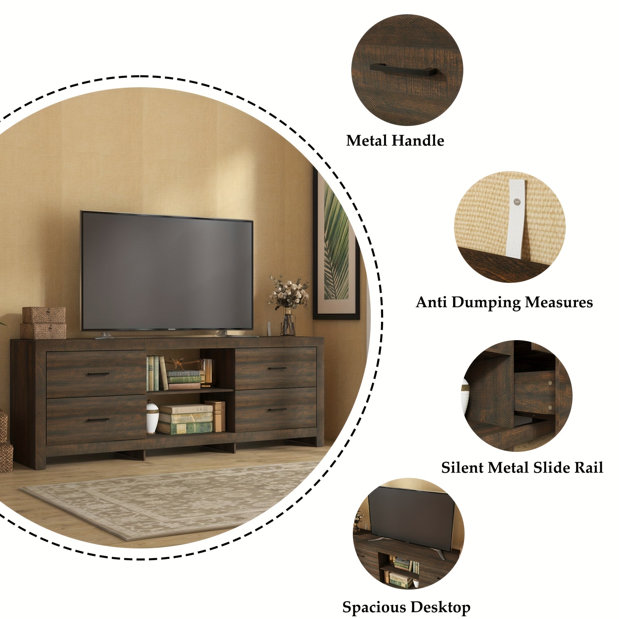 70.8" Modern White TV Stand with 4 Drawers & 2 Shelves - Engineered Wood Media Console, Stable Legs, Multi-Purpose Storage Cabinet for Living Room, Bedroom, Entryway - Easy Assembly, Ideal Gift, Tv Table for Living Room, Bedr