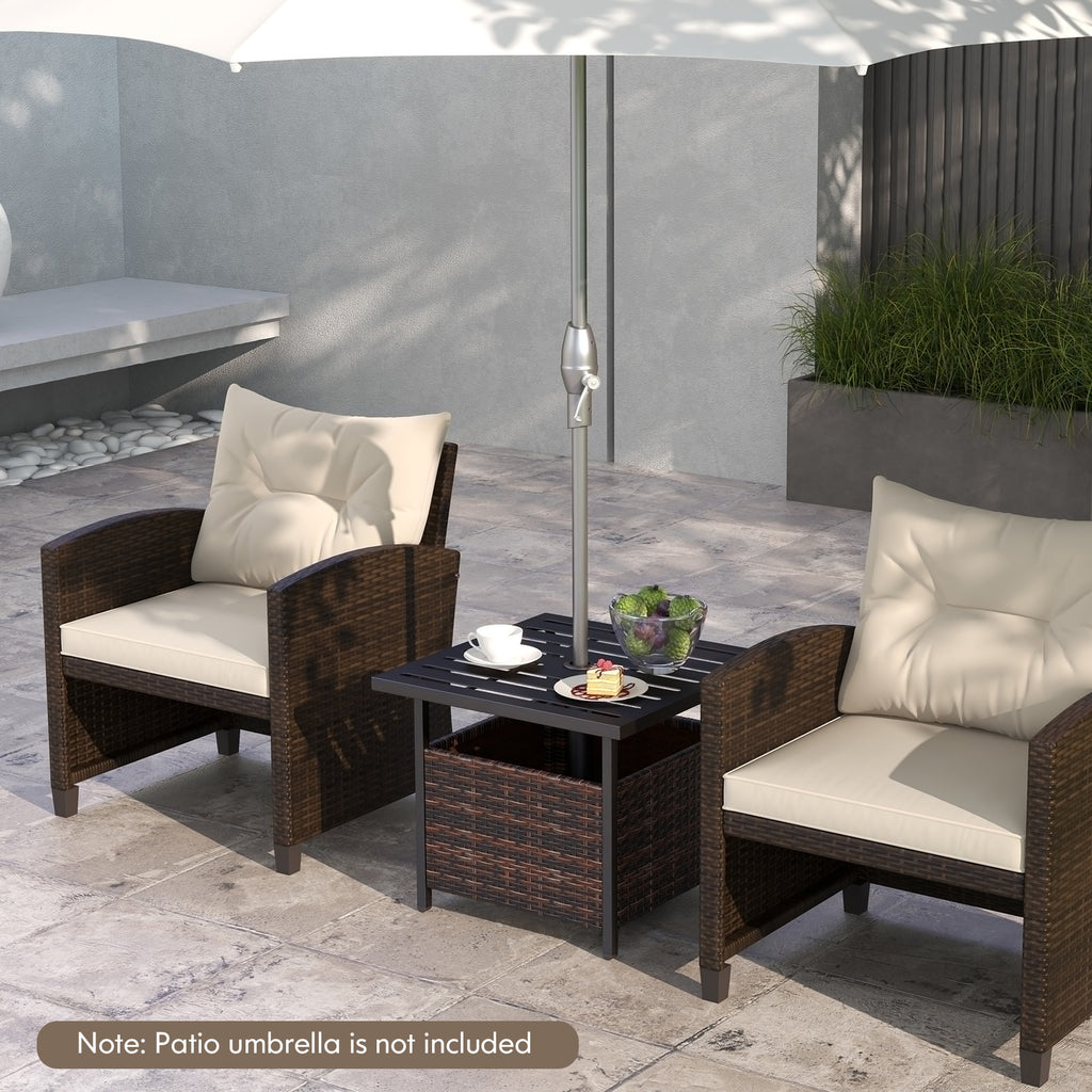 22" LIFEZEAL Outdoor Umbrella Stand Table - Rattan Wicker Side Table with Metal Frame, Built-in 1.57" Hole for Secure Umbrella Placement, Ideal for Patio, Garden, Poolside, Yard - Mix Gray, Patio Furniture | Decorative Outdoo