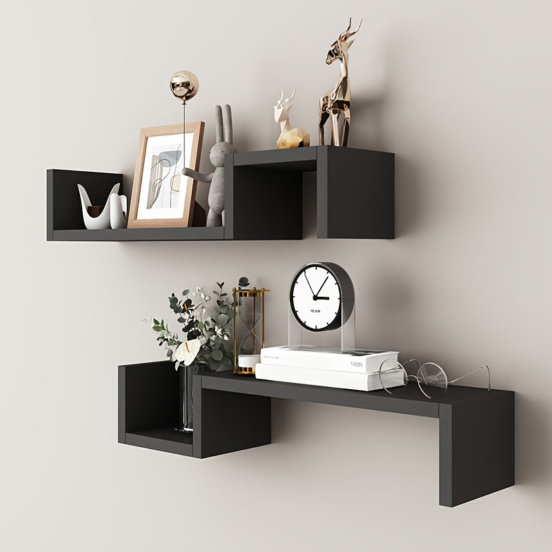 2 Creative Suspension Shelves, Wall Partition, Wall Hanging Storage Shelves, Reinforced Panels, Strong Bearing Capacity, Easy Installation, Suitable For Bedroom, Living Room, Toilet, Bathroom, Restaurant, Dining Room, Hotel A
