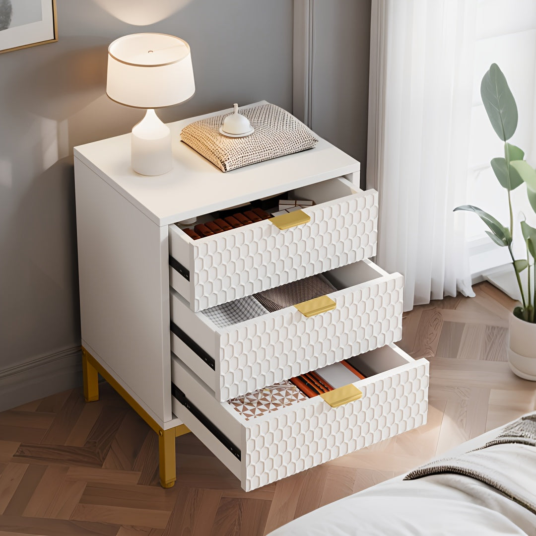 25.8" White Wooden 3-Drawer Nightstand - Modern Bedside Table With Storage, Tall End Table For Bedroom, Minimalist Dresser With Smooth Gliding Drawers, Contemporary Bedroom Furniture With Sturdy Wooden Frame (1pc)