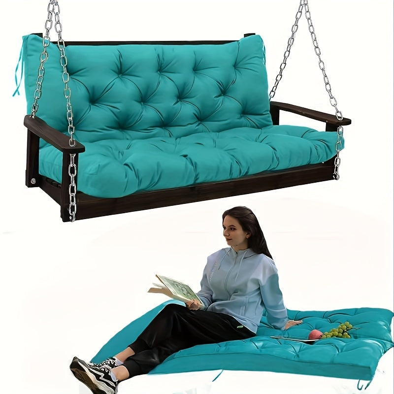 2-3 Seater Waterproof Outdoor Swing Cushions with Turquoise Blue Cushion Cover - Heavy-Duty All-Weather Washable Porch Swing Seat Pad, Sturdy Chain-Fastened Design for Patio,2 Balcony Furniture (Machine Washable, 60x40x4in) -
