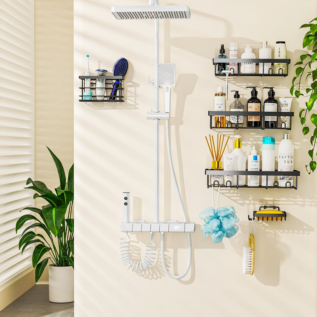 5 Pack Shower Caddy, Large Capacity Wall-Mounted Bathroom Shelf with Rustproof 304 Stainless Steel Shower Organizer Rack, No Drill Installation Suitable for Shower, Bathtub, for inside Shower Storage, Shower Caddies